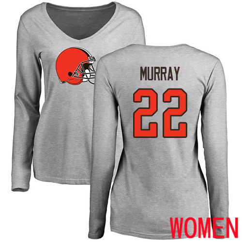 Cleveland Browns Eric Murray Women Ash Jersey #22 NFL Football Name and Number Logo Long Sleeve T Shirt->women nfl jersey->Women Jersey